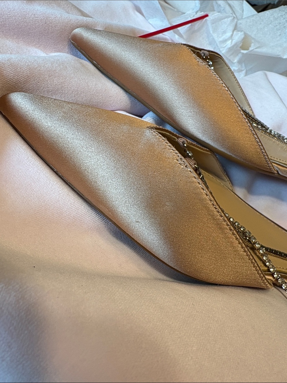 Jewel by Badgley Mischka Alanna Ballet Flats Crystal Strap Champagne NWOT 10M - Picture 11 of 13
